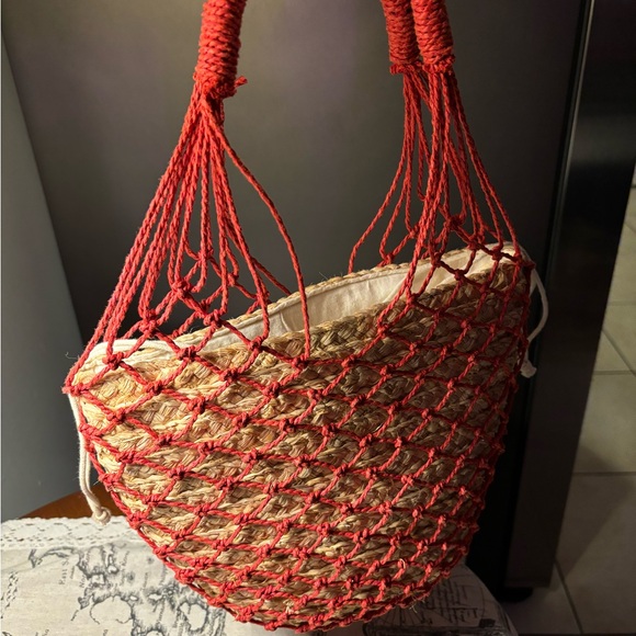 J. Crew Red Sedona Straw Basket Hand Bag - Picture 3 of 6
